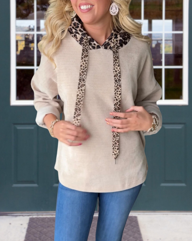 Trendy Leopard Drawstring Hoodie