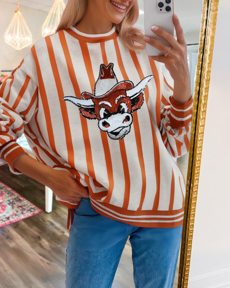 Calf Sequined Striped Sweatshirt