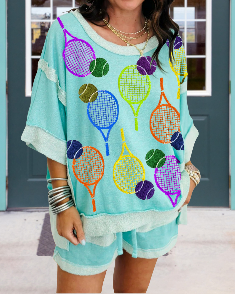 Tennis Embroidered Shorts Set