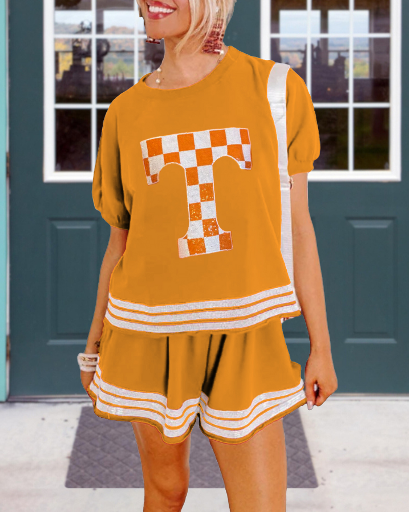 Tennessee Plaid Sequin Shorts Set