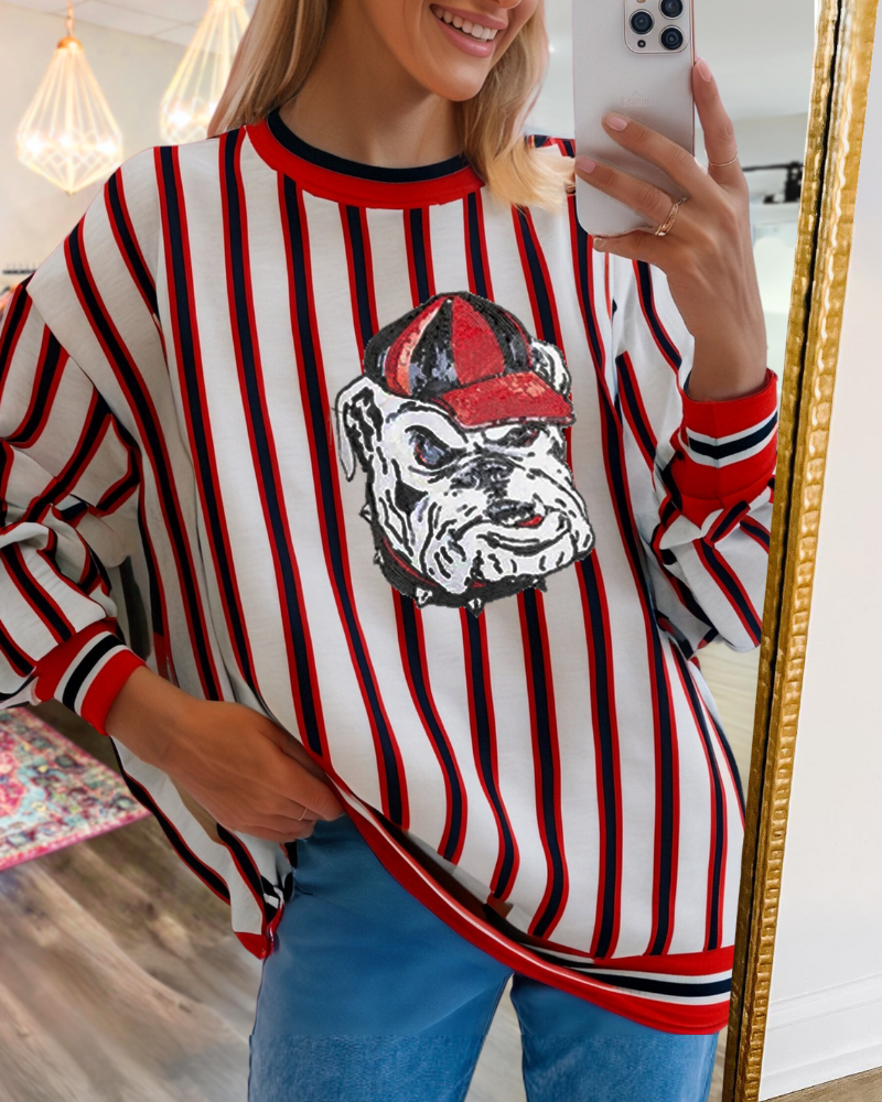 Bulldog Colorblock Striped Sweatshirt