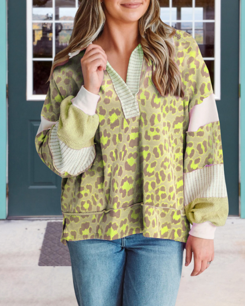 Leopard Stripe Trim Pullover
