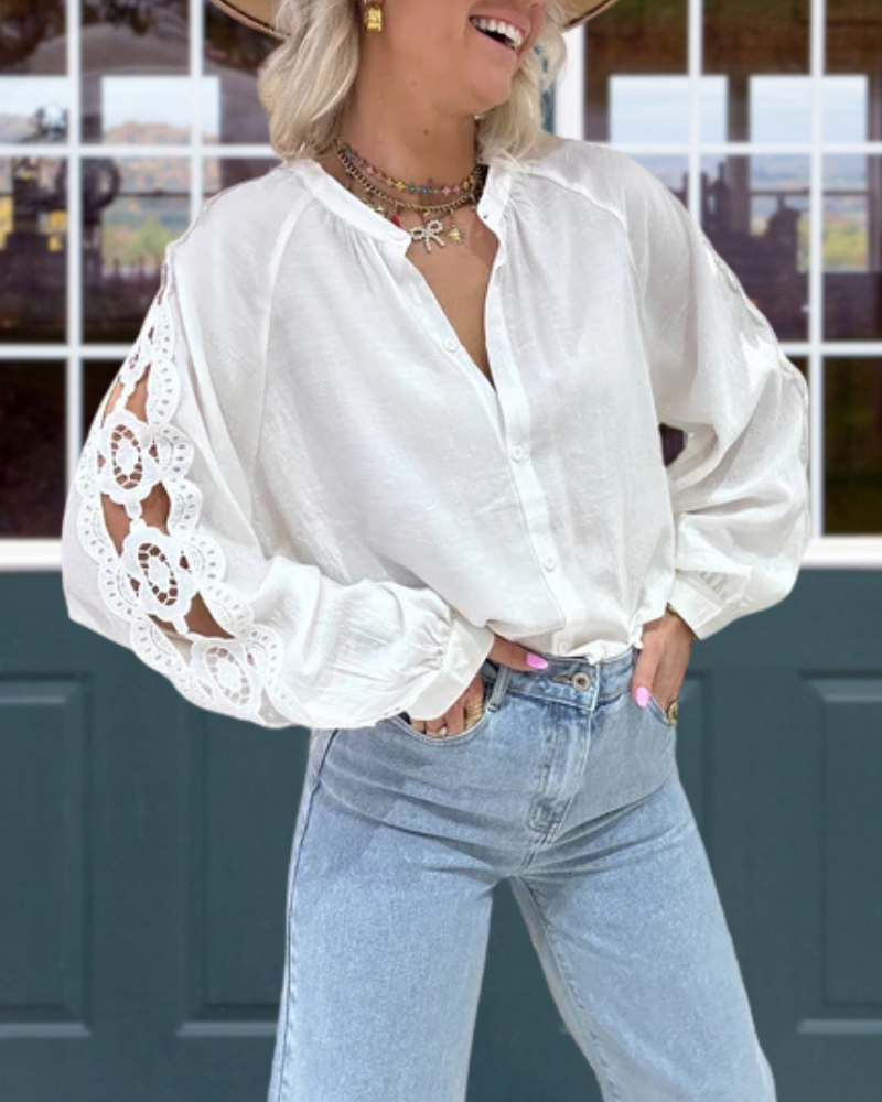 Floral Cutout Sleeve Blouse