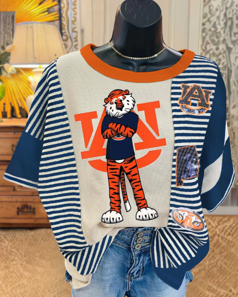 Sequin Auburn Tiger Striped Tee