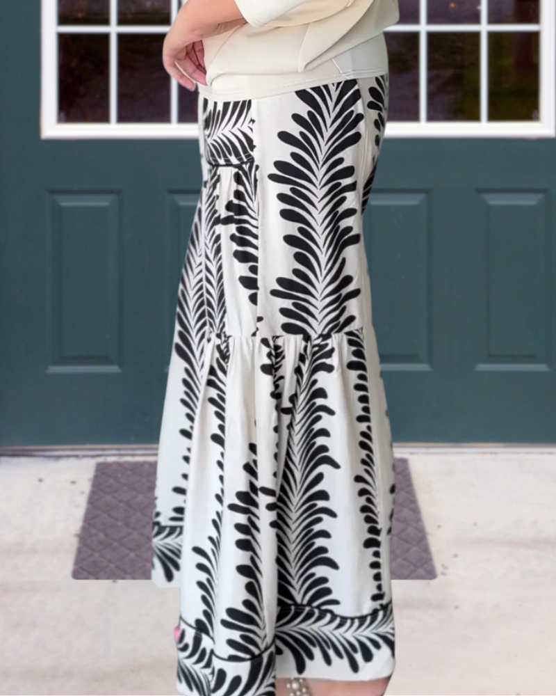 Palm Leaf Satin Wide-Leg Pants
