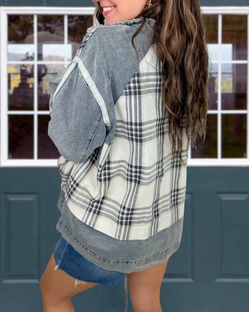 Oversized Plaid Zip-Up Jacket