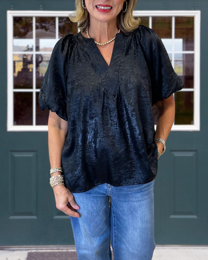 Simple Solid Puff Sleeve Top
