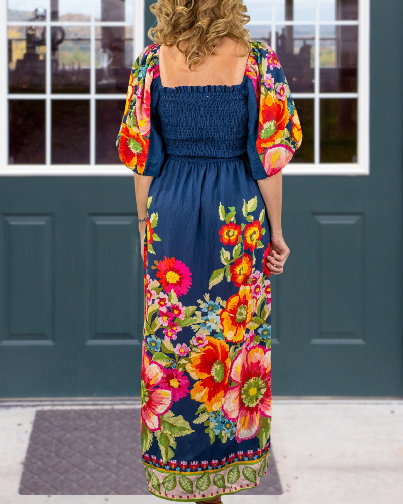 Glamour Floral Pleated Maxi Dress