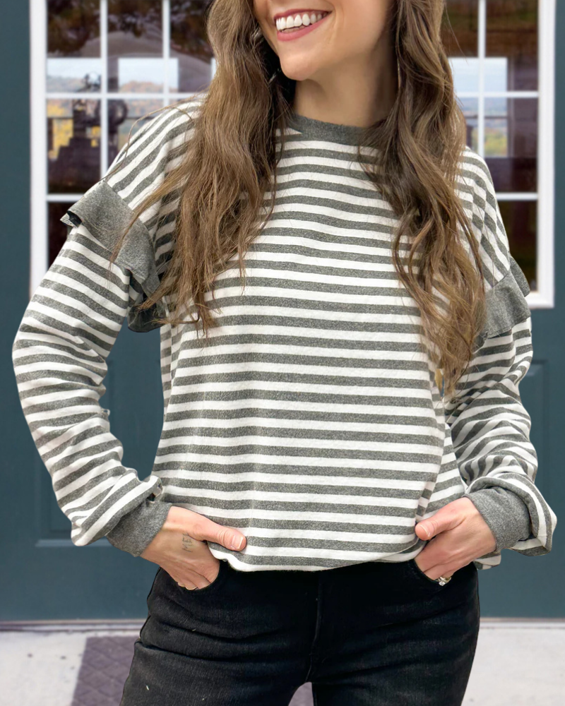 Striped Ruffled Crew Neck Top