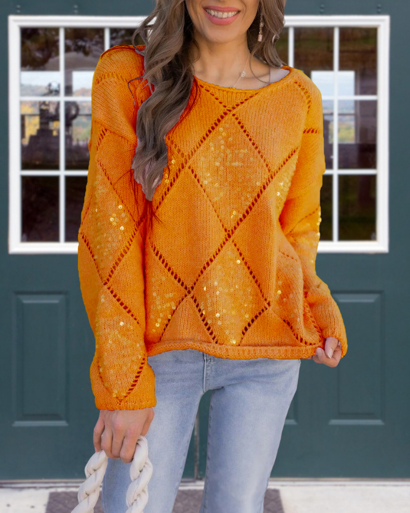 Sparkling Sequined Open-Knit Sweater