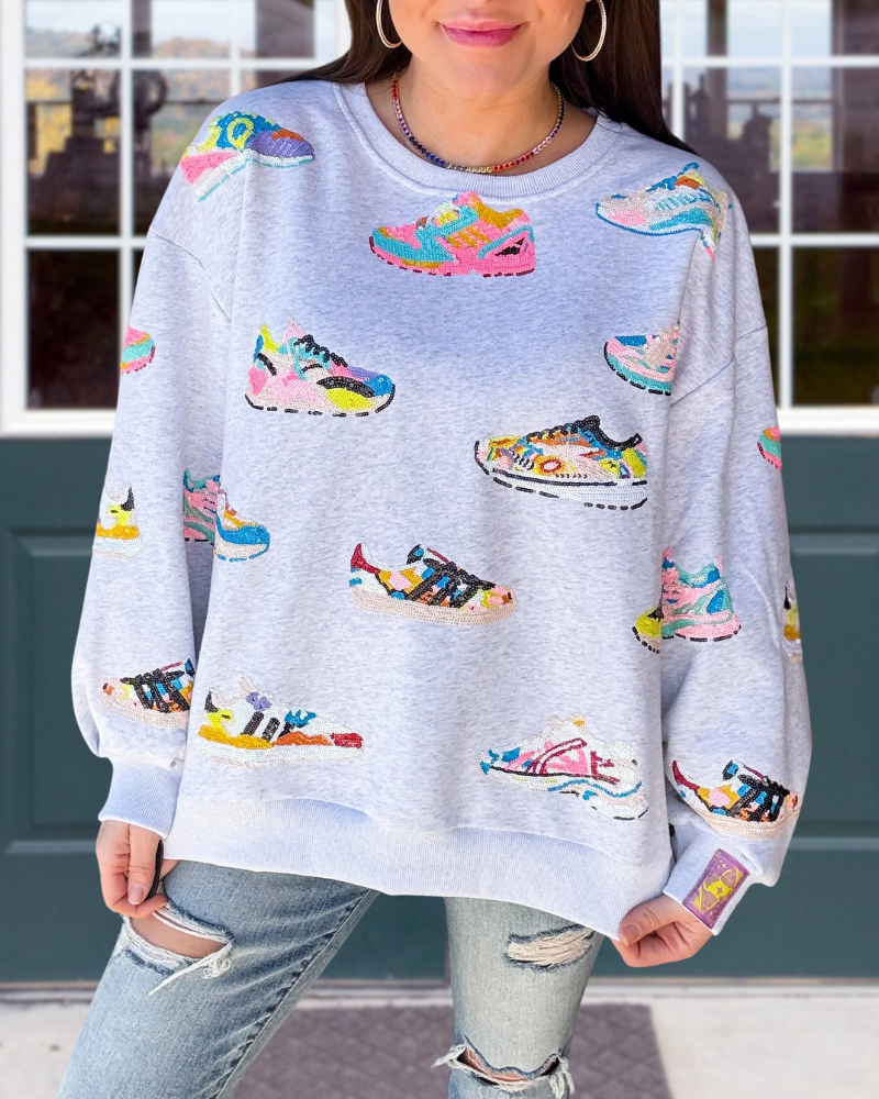 Colorful Sneakers Sequined Sweatshirt