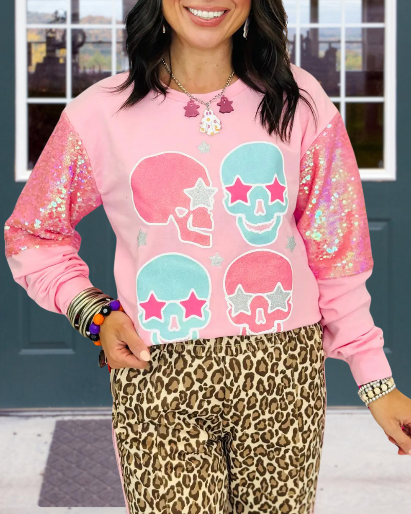Fun Star Skull Sequined Sweatshirt
