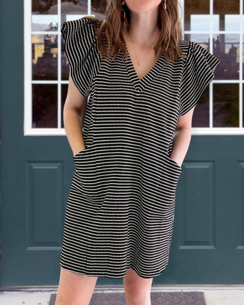 Dotted Stripe Textured Dress