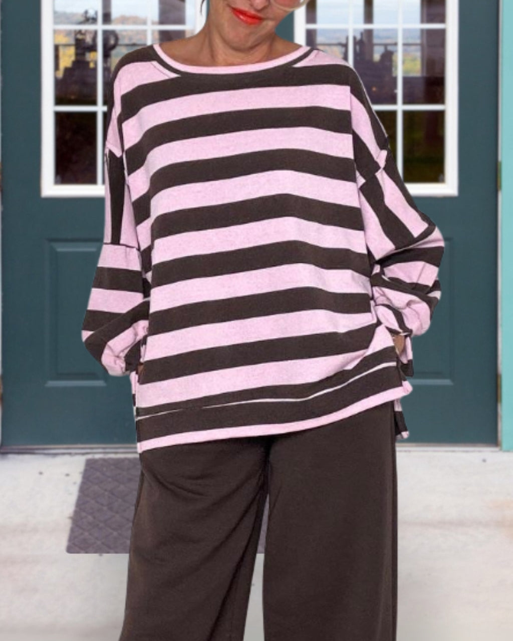 Slouchy Staggered Striped Top