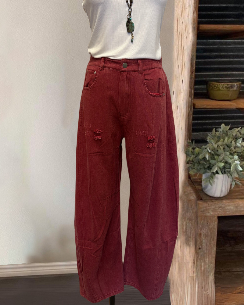 Stylish Washed Wide-Leg Pants
