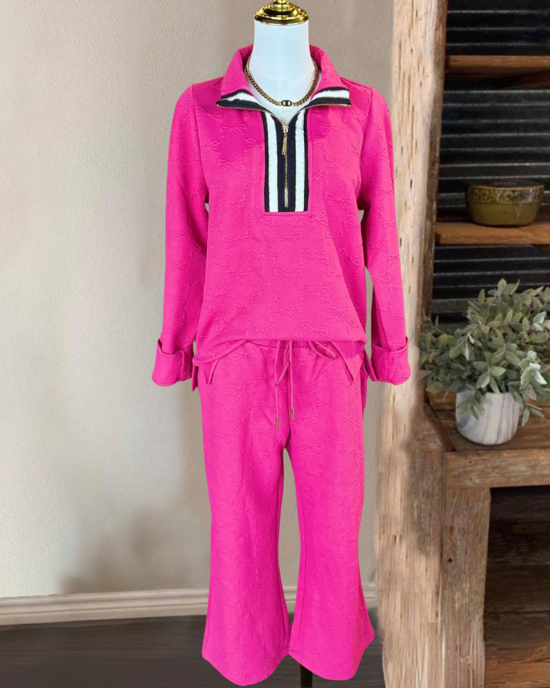 Bow Quilted Cotton Half Zip Set