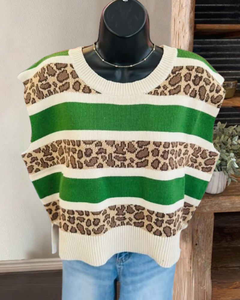 Leopard Colorblock Vest Sweater