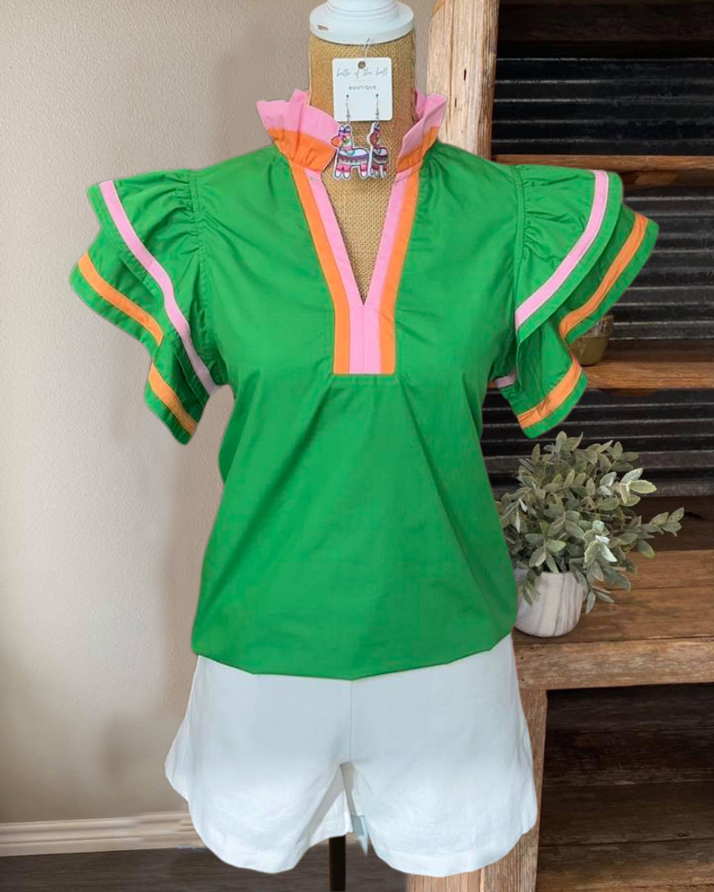 Contrast Trim Tiered Sleeve Top