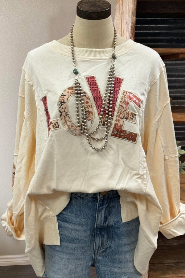 "LOVE" Patchwork Long-Sleeved Top