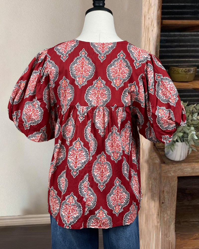 Classic Floral Tassel Tie Satin Top