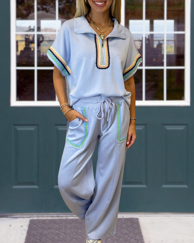 Colorblock Wavy Stripe Trim Set