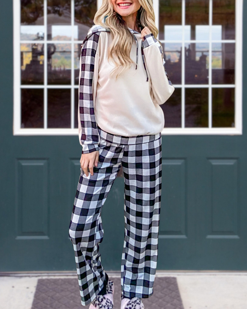 Fashionable Plaid Hooded Set