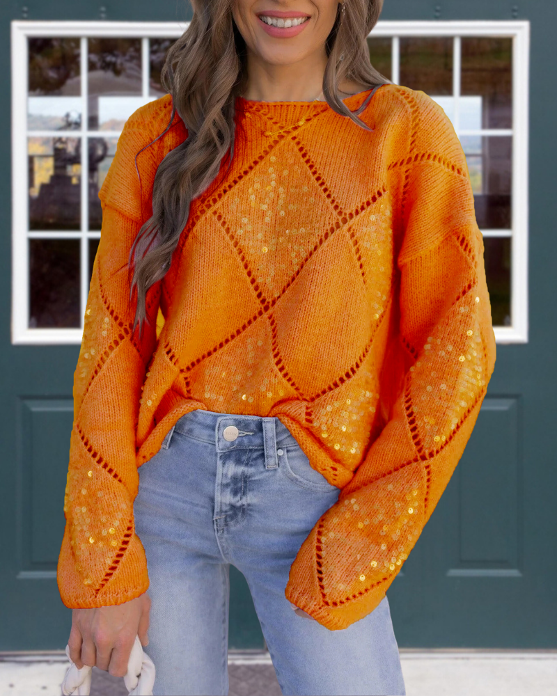 Sparkling Sequined Open-Knit Sweater
