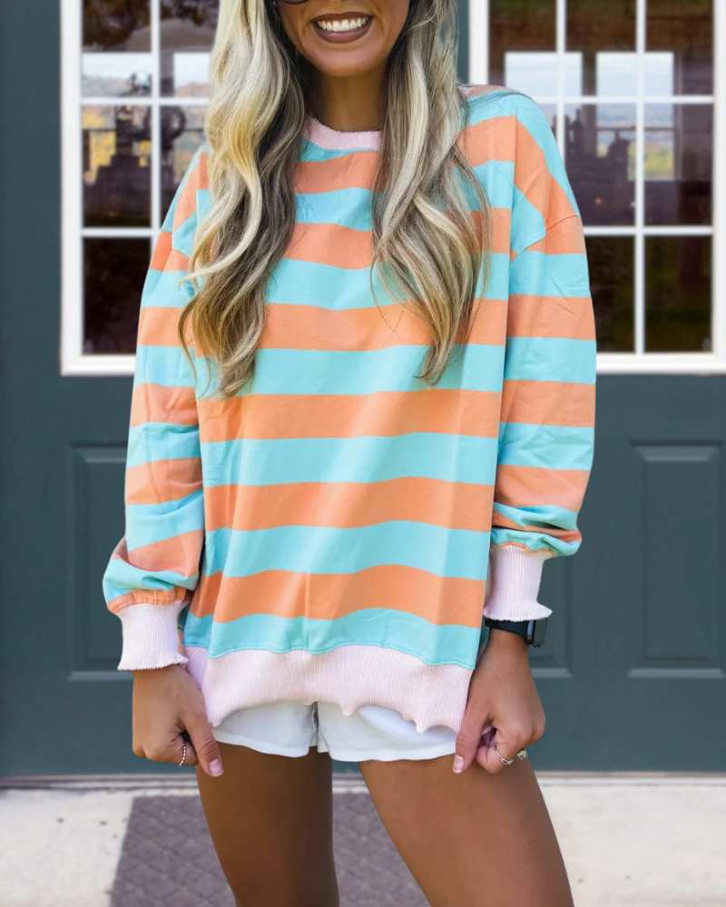 Fresh Color Block Striped Sweatshirt