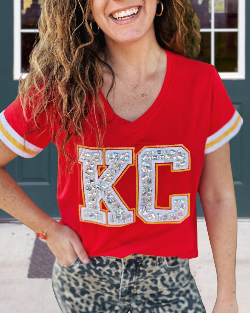KC Sequin V-neck Tee