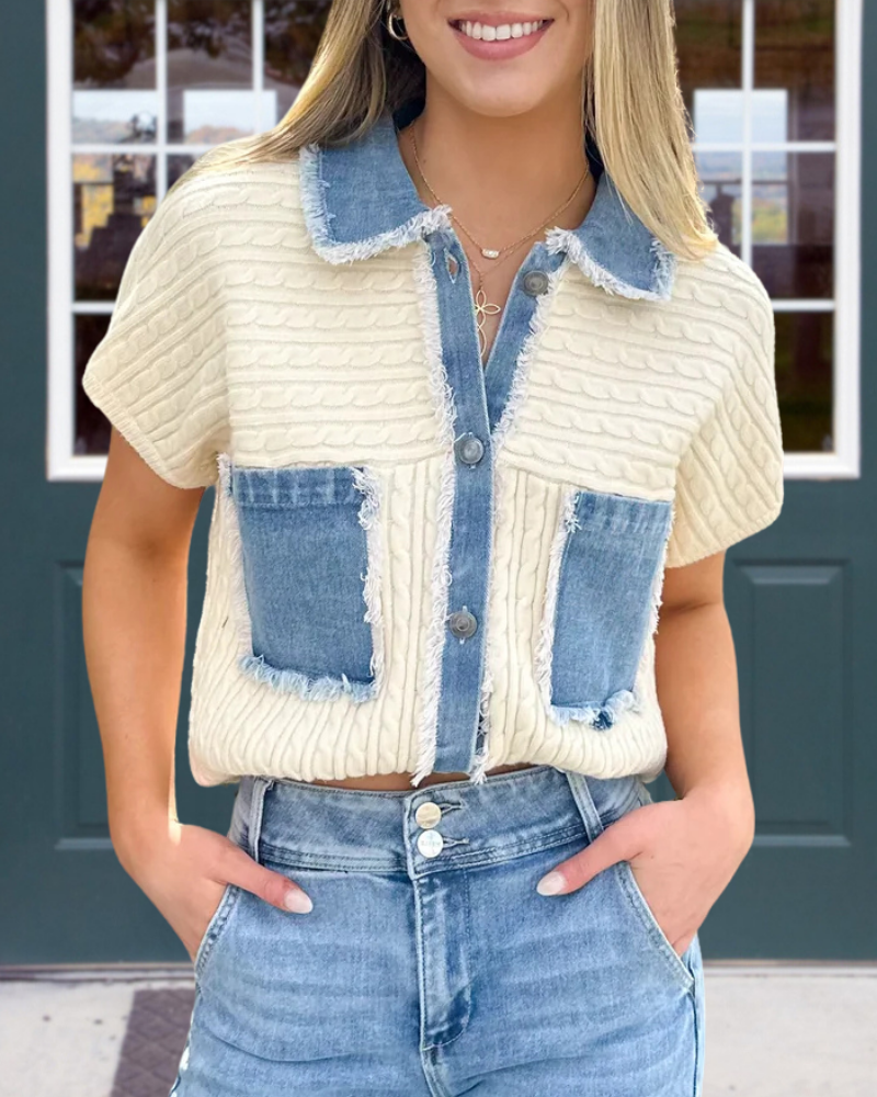 Patchwork Washed Denim Textured Shirt
