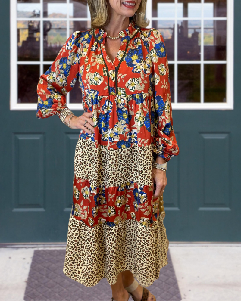 Charm Floral Patchwork Leopard Dress