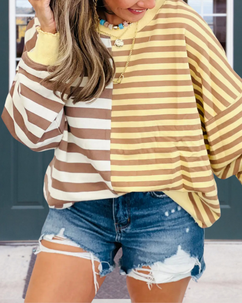Contrast Striped Crewneck Sweatshirt