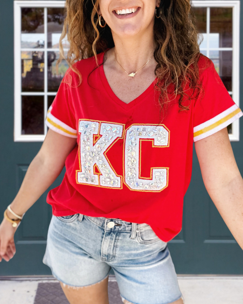 KC Sequin V-neck Tee