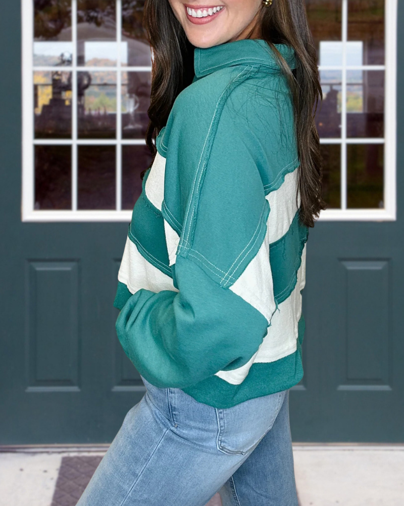 Simple Colorblock V-neck Pullover