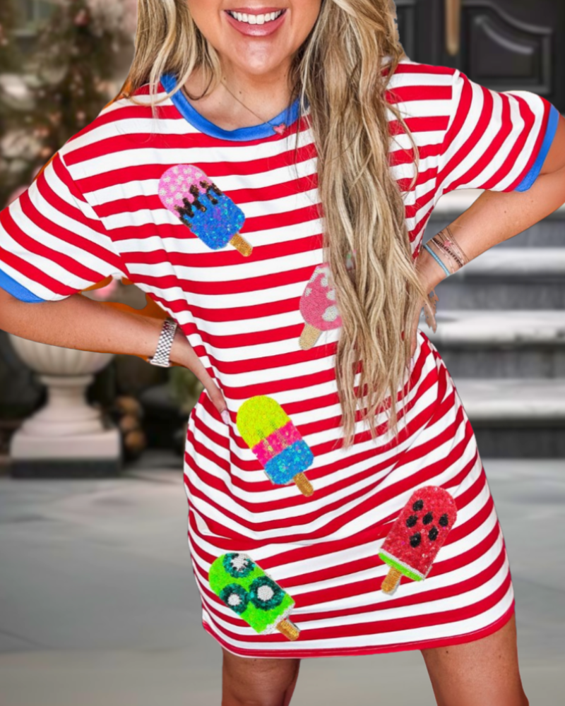 Ice Cream Sequin Stripe Dress