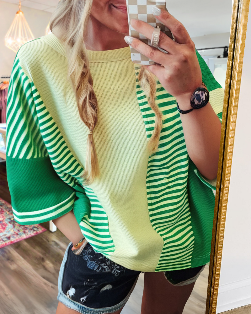 Colorblock Striped Waffle Top
