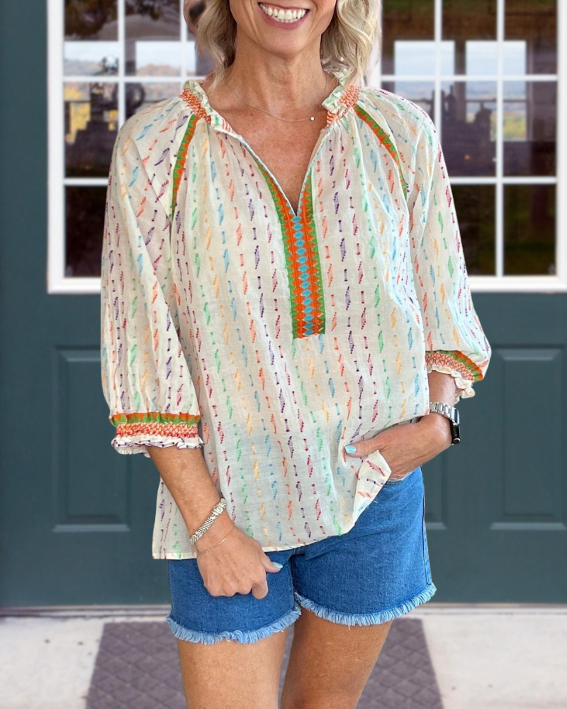 Colorful Line Ruffle Top
