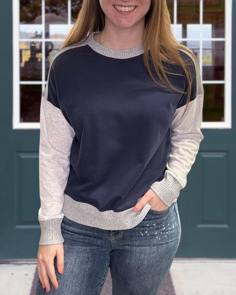 Simple Colorblock Ribbed Trim Sweater