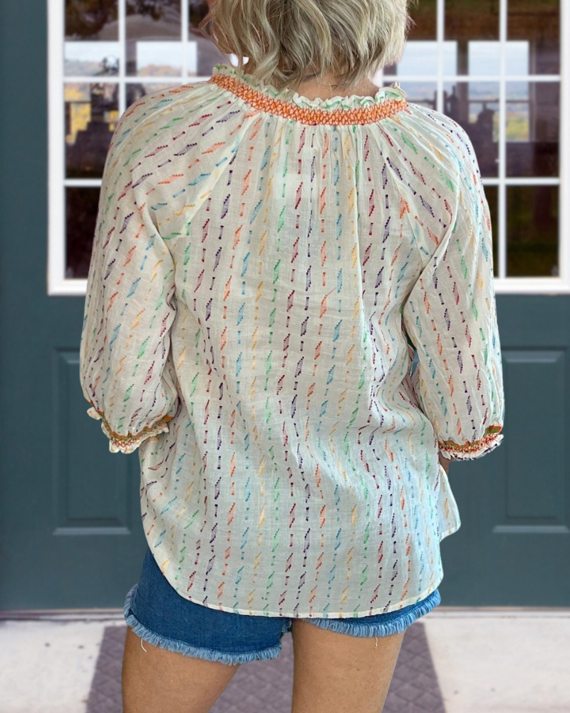 Colorful Line Ruffle Top