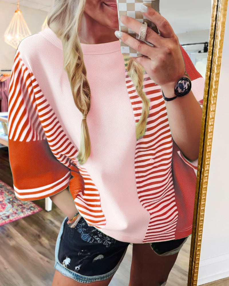 Colorblock Striped Waffle Top