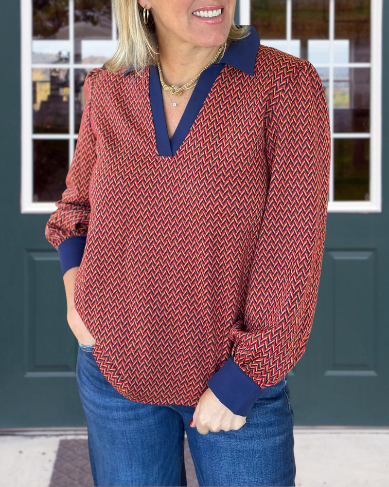 Wavy Striped V-Neck Top