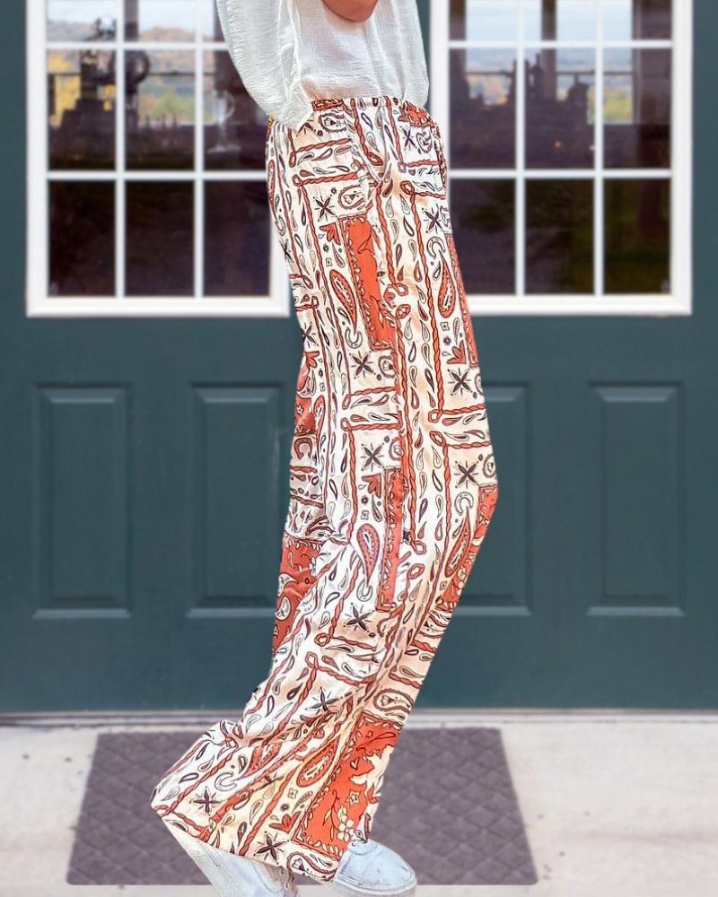 Bohemian Paisley Wide-Leg Pants
