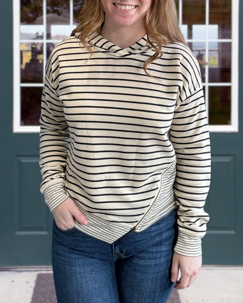 Striped Waffle Panel Hoodie