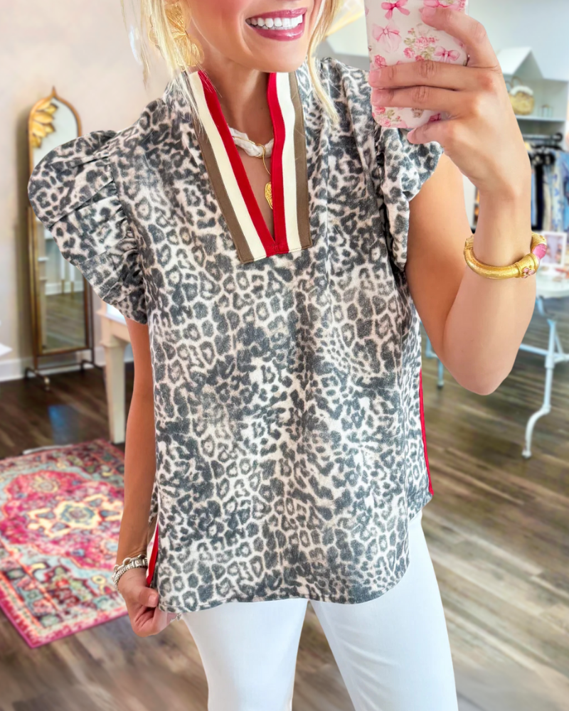 Fashionable Ruffled Leopard Top