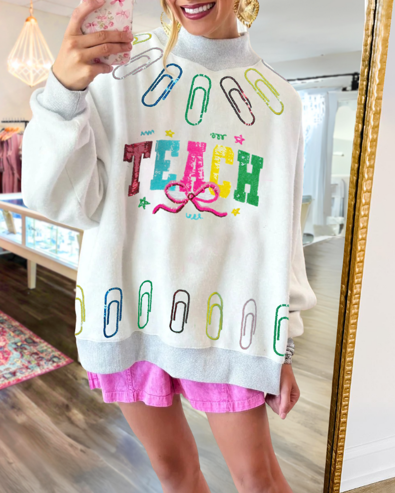 TEACH Paperclip Sequined Sweatshirt
