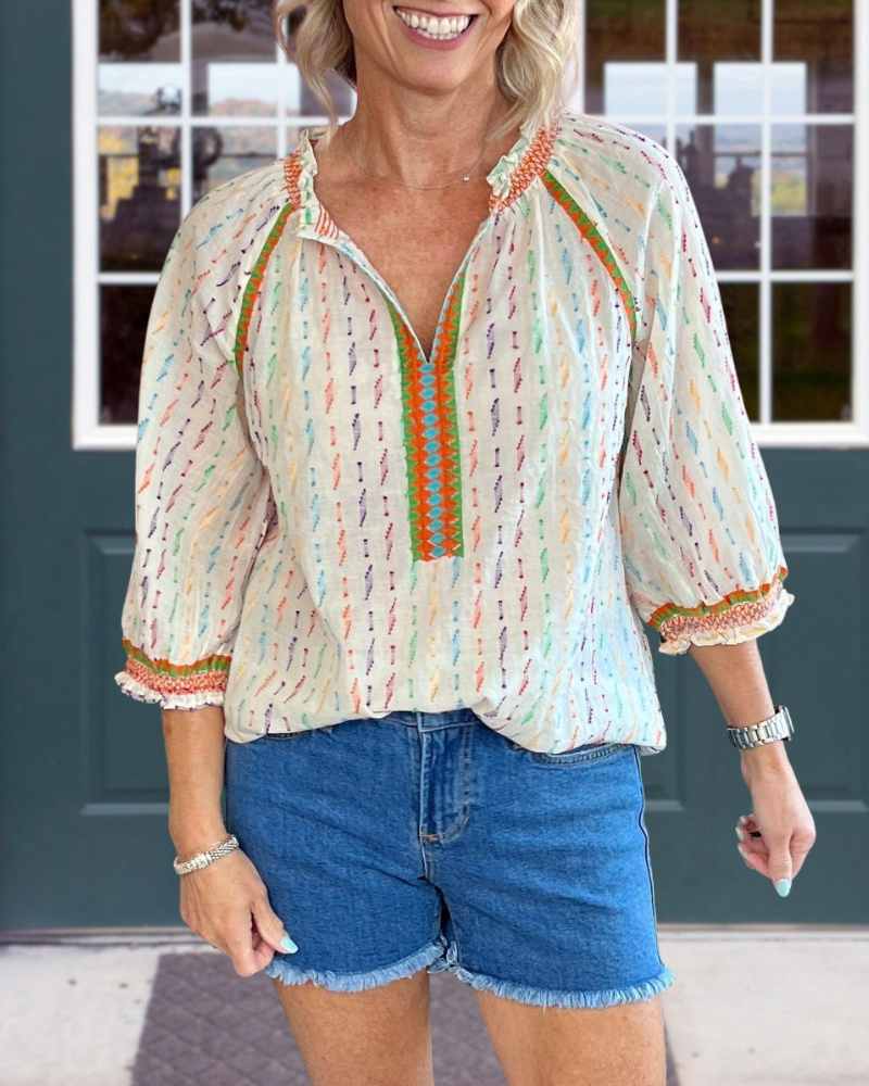 Colorful Line Ruffle Top