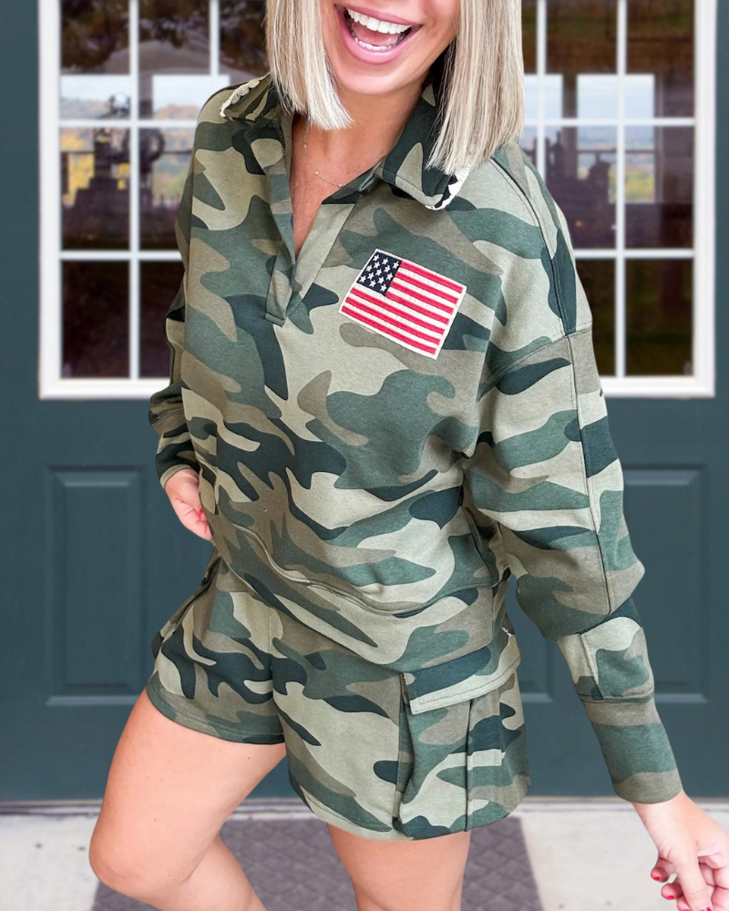 Camouflage Flag Shorts Set