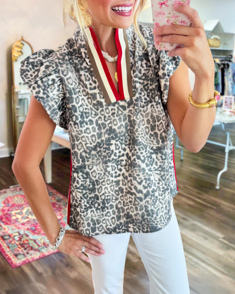 Fashionable Ruffled Leopard Top