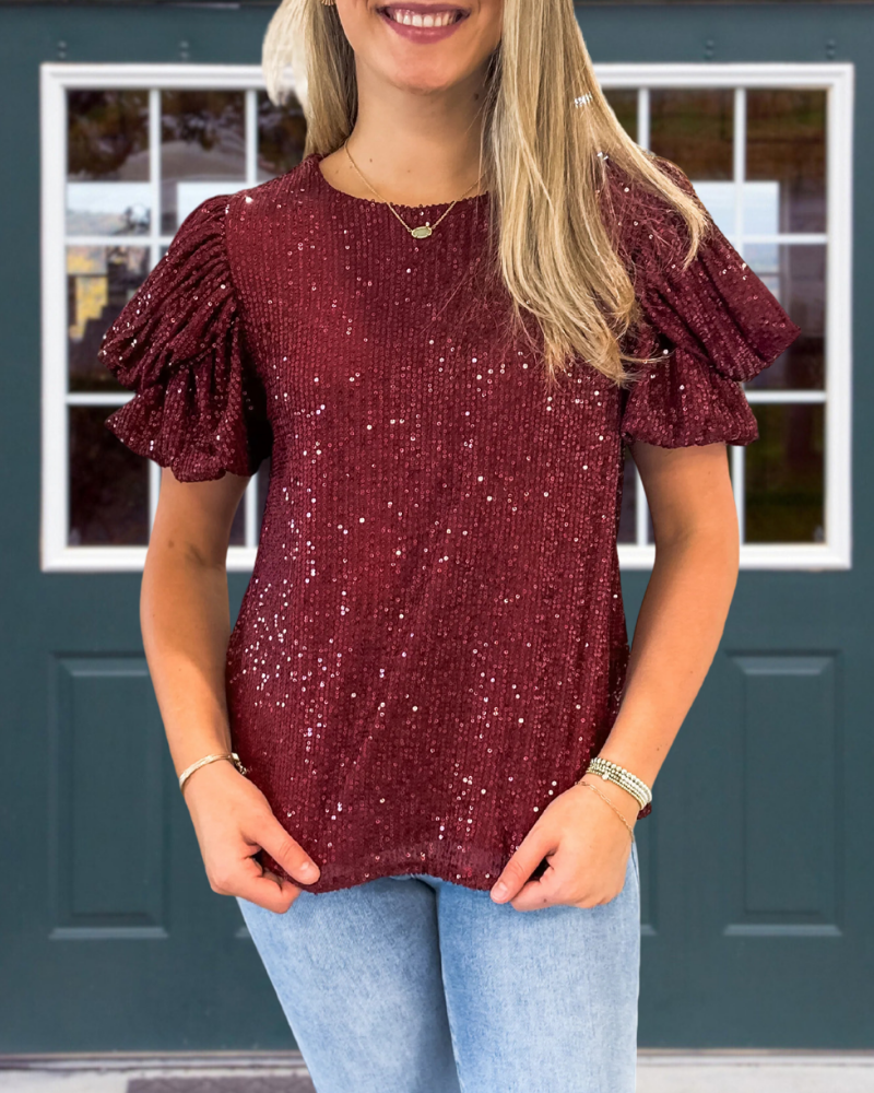 Sparkling Sequin Puff Sleeve Top