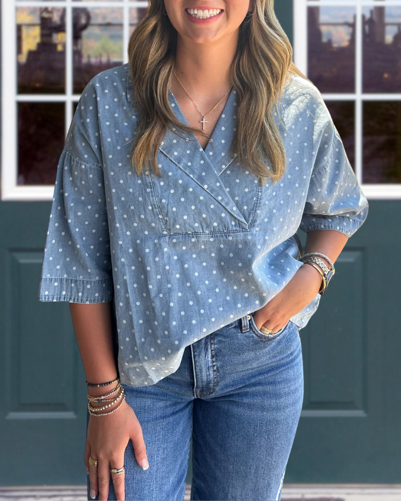 Polka Dot Half-Open Collar Top